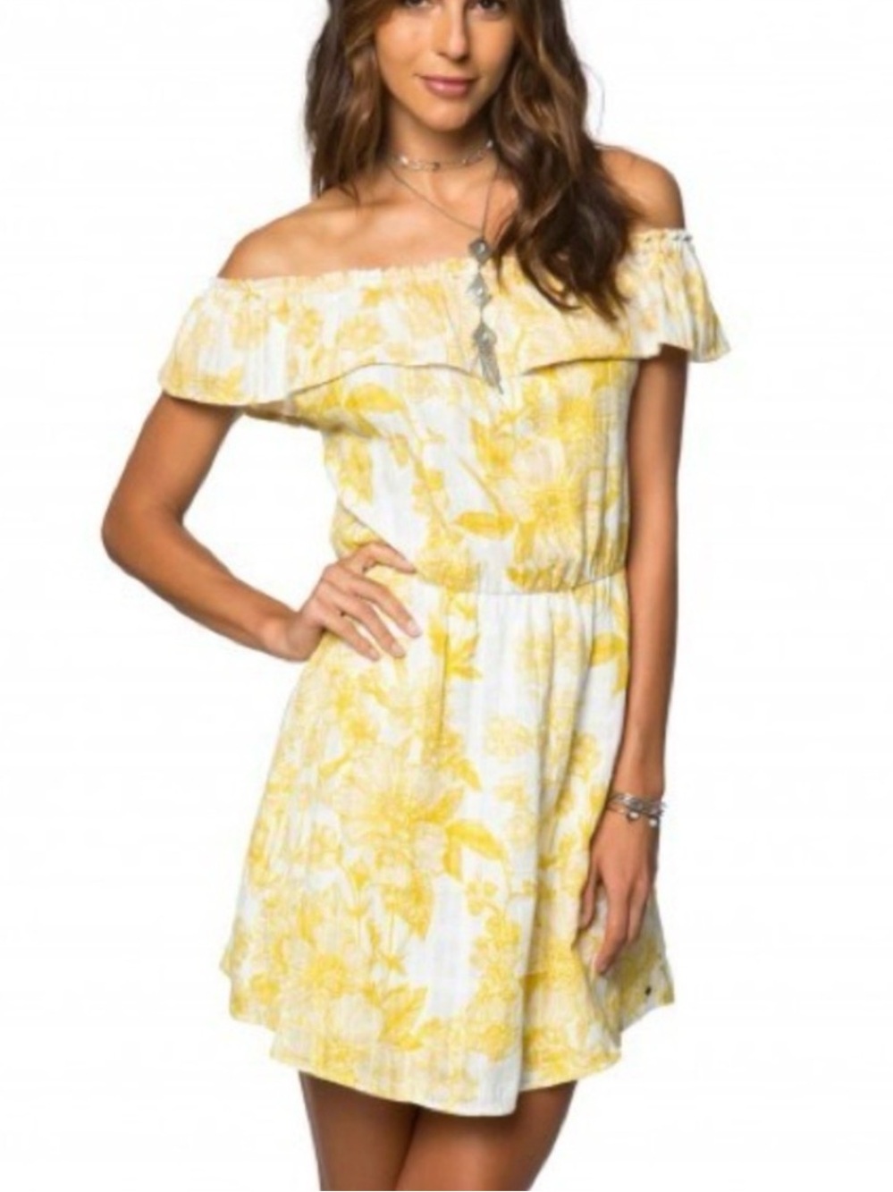 O'Neill Yellow Floral One-Shoulder Summer Dress